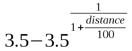 3.5-POW(3.5,1/(1+distance/100))
